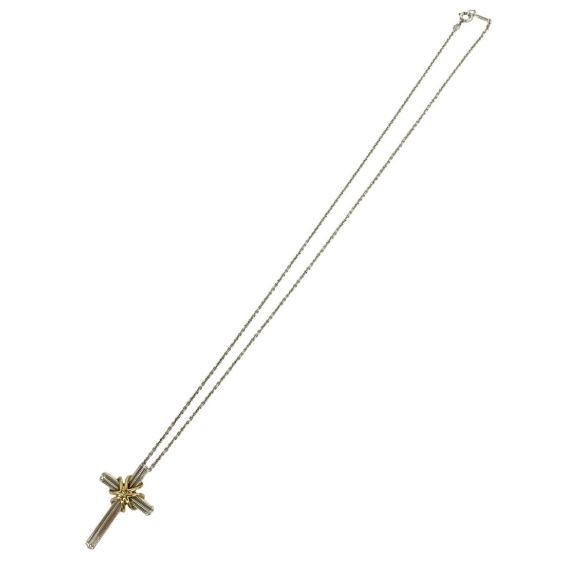 TIFFANY&Co. Tiffany Signature Cross Necklace, Sterling Silver 925, 18K Yellow Gold, Accessory,: --- Catalog ---Category: SizePendant Size: 31mm x 20mm / 1.22'' x 0.78''Neck Circumference: 46.8 cm / 18.42''Category: DesignColor: Gold, SilverGender: WomenMaterial: Silver 925, Yellow gold (18K)Neck