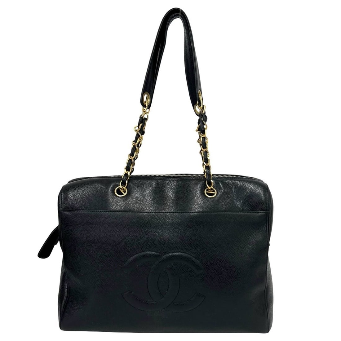 CHANEL Vintage Coco Mark Caviar Skin Leather Tote Bag, Black, 18483: --- Catalog ---Category: SizeSize (HxWxD): 33.45cm x 27cm x 14.5cm / 13.16'' x 10.62'' x 5.7''Category: DesignType: Tote bagColor: BlackGender: WomenMaterial: Grained Calfskin Category: GeneralBrand: 