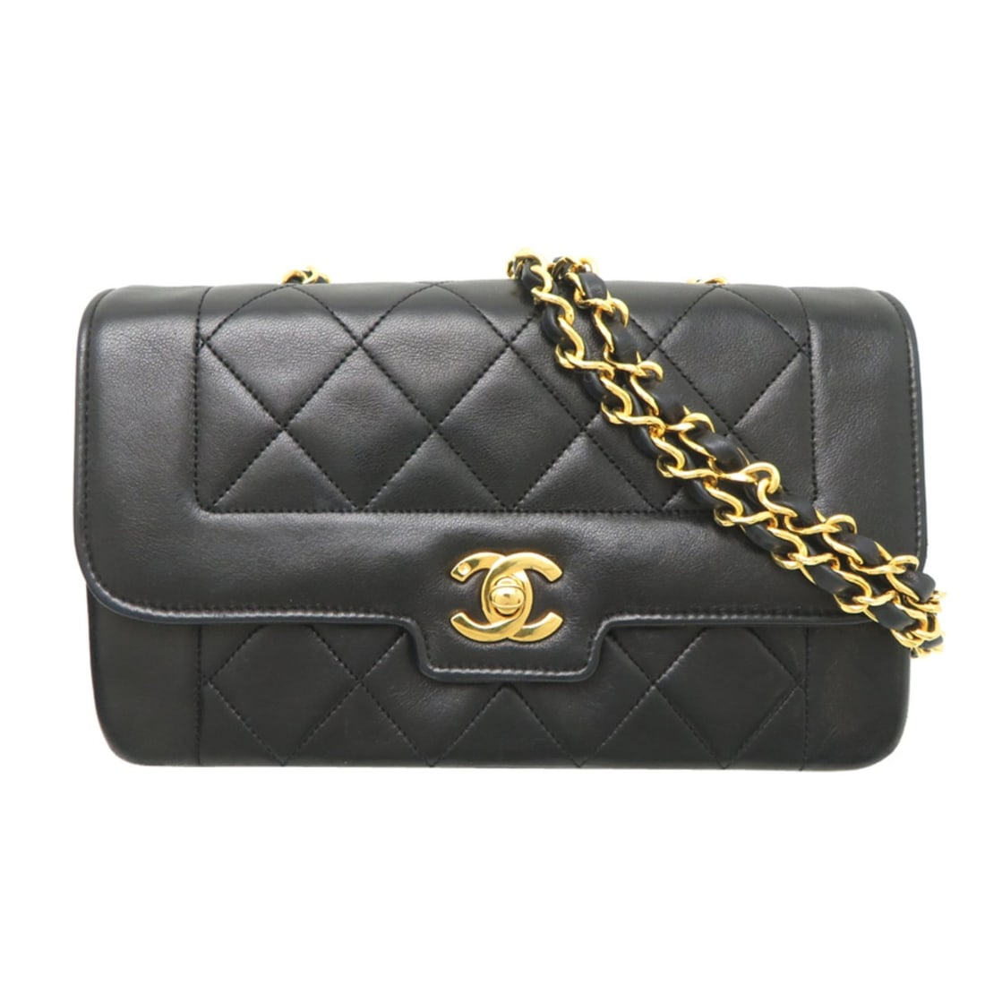 Chanel Matelassé Diana Flap Women's Shoulder Bag, Lambskin, Black: --- Catalog ---Category: SizeSize (HxWxD): 14cm x 22cm x 7cm / 5.51'' x 8.66'' x 2.75''Category: DesignType: Shoulder bagColor: BlackGender: WomenMaterial: Leather Leather/Fur Type: LambskinCategory: 