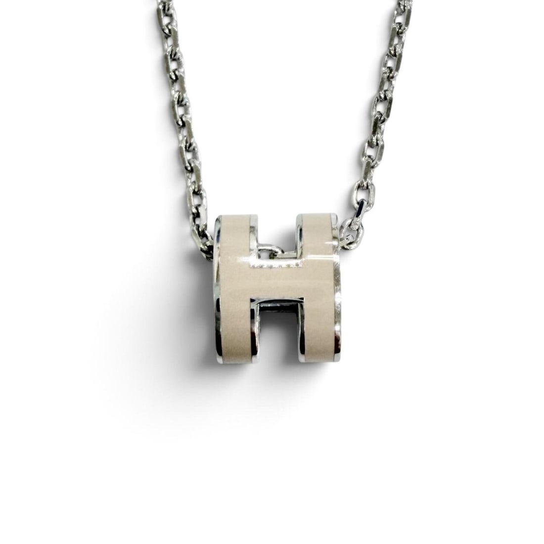 HERMES Mini Pop H Pendant Necklace - Marron Glacé (candied chestnut) design, silver hardware, made