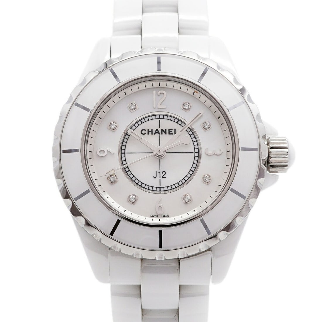 Chanel J12 8P Diamond H2422 White Dial Women's Watch: --- Catalog ---Category: SizeWrist Size: 15cm / 5.9''Case Diameter: 34mm / 1.34''Category: DesignType: WristwatchGender: WomenColor (Dial): WhiteMaterial (Band): CeramicCategory: GeneralMPN: H2422Bran