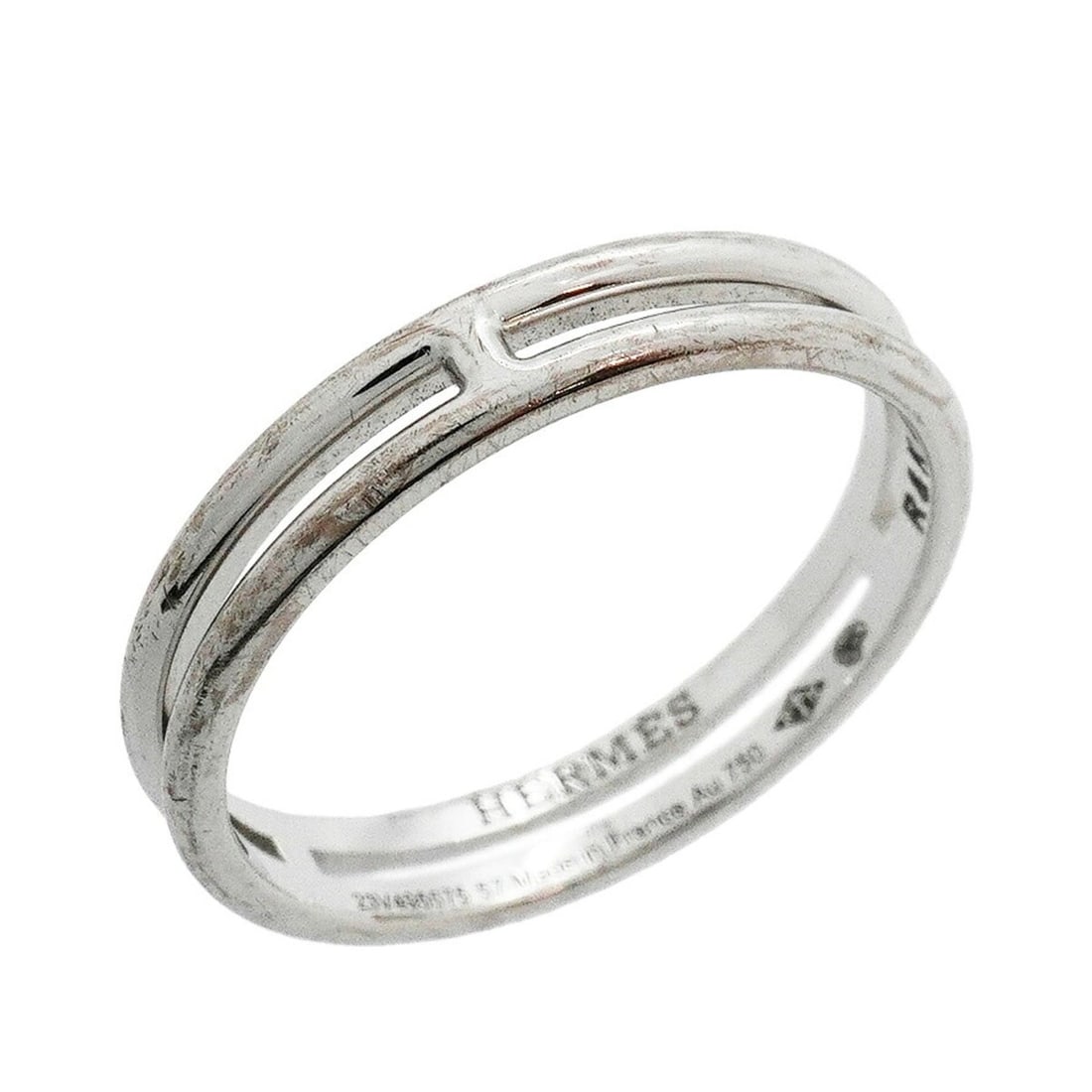 Hermes Ariane Ring, 18K White Gold, Size 57, Men's, P3381413