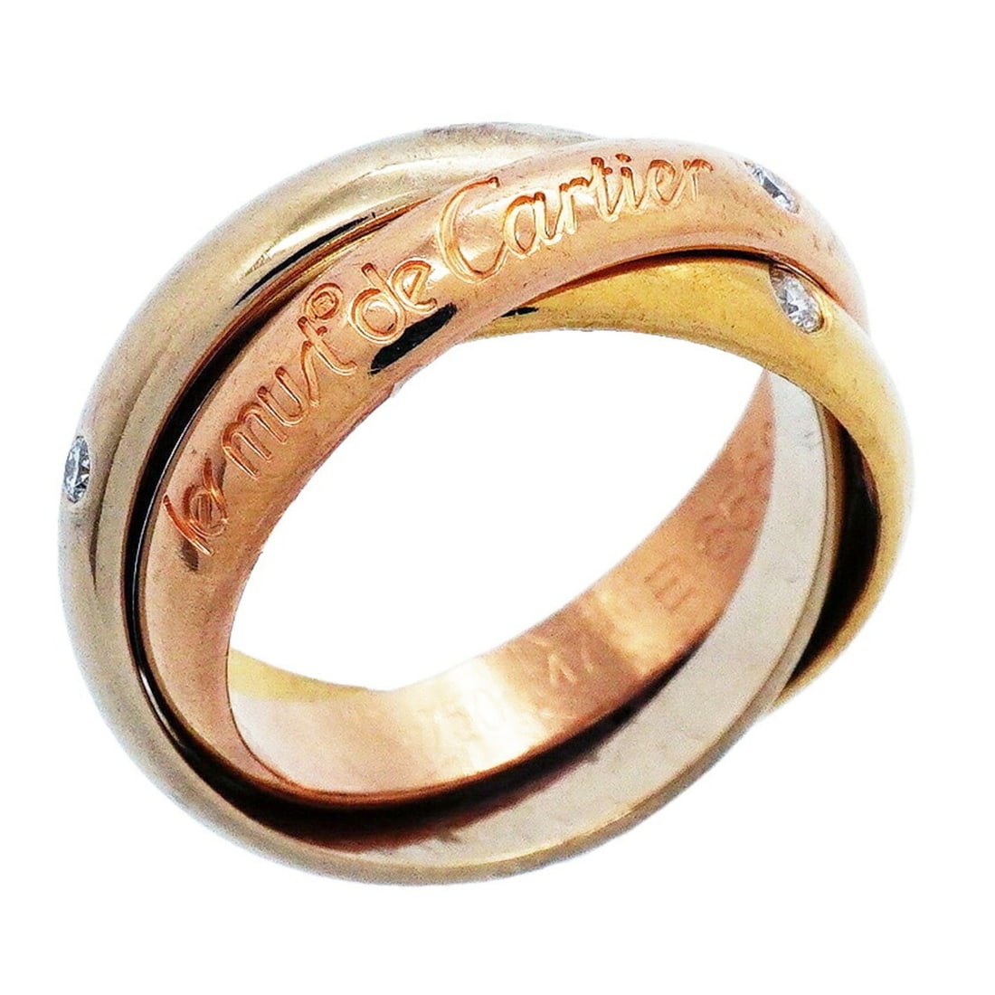 Cartier Trinity Classic Ring, 3PD (3 Diamonds), 18K Yellow Gold (KYG), White (18KWG), Pink (18KPG),: --- Catalog ---Category: SizeUS Size: 4Brand Size: 47Category: DesignType: Band ringStone: DiamondGender: WomenMaterial: Pink gold (18K), White gold (18K), Yellow gold (18K)Category: GeneralBrand: Car