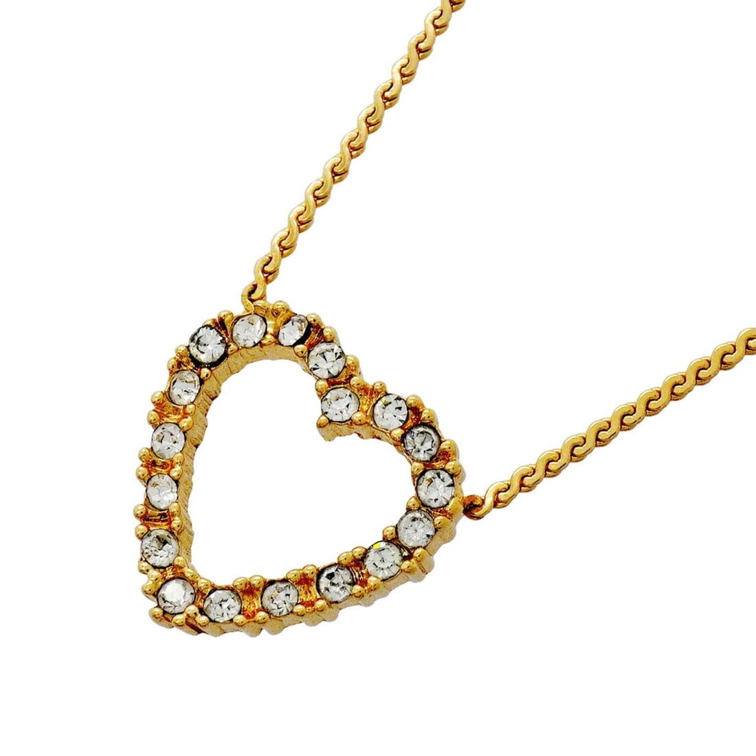 Christian Dior Necklace, Heart Motif, GP Plated, Rhinestone, Gold, Women's: --- Catalog ---Category: SizePendant Size: 16.7mm x 16.7mm / 0.65'' x 0.65''Neck Circumference: 37.5 cm - 42.5 cm / 14.76'' - 16.73''Category: DesignColor: GoldGender: WomenMaterial: Gold plating, Rhi