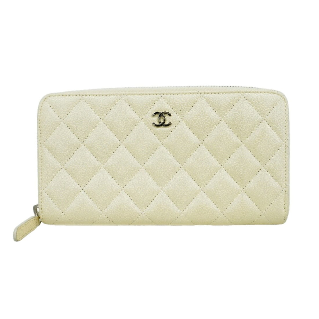 Chanel long wallet, Matelassé caviar leather, ivory, women's.: --- Catalog ---Category: SizeSize (HxWxD): 10.5cm x 19cm x 2cm / 4.13'' x 7.48'' x 0.78''Category: DesignType: Long wallet (bi-fold)Color: IvoryGender: WomenMaterial: Grained Calfskin Category: Genera