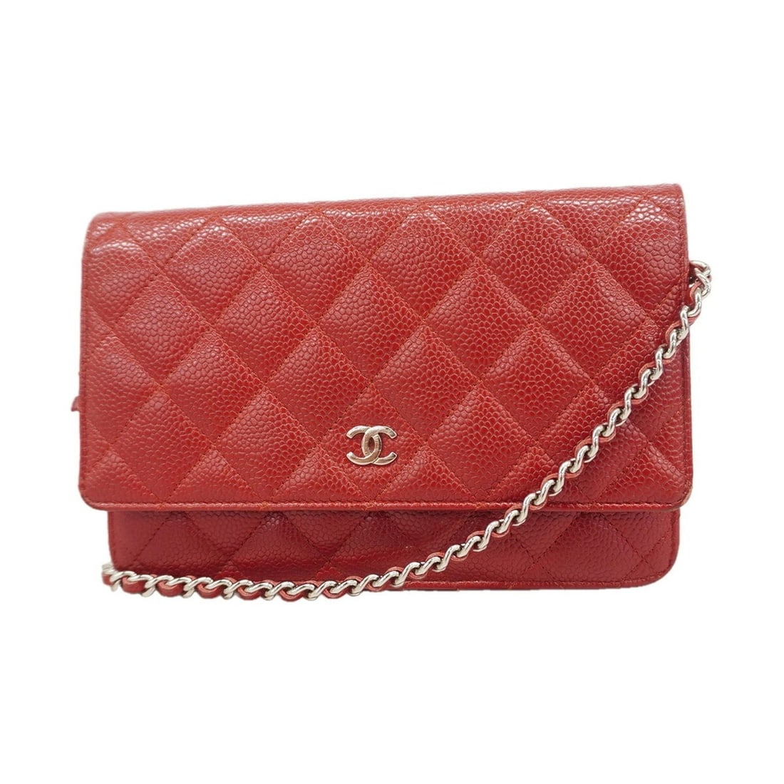 Chanel Matelassé Chain Shoulder Wallet, Caviar Leather, Red, Women's: --- Catalog ---Category: SizeSize (HxWxD): 13cm x 19cm x 4cm / 5.11'' x 7.48'' x 1.57''Category: DesignType: Chain/Shoulder walletColor: Red colorGender: WomenMaterial: Grained Calfskin Category: Gene