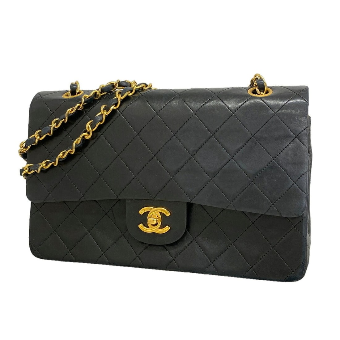 Chanel Matelassé Shoulder Bag, Double Flap, Chain, Lambskin, Black, Women's