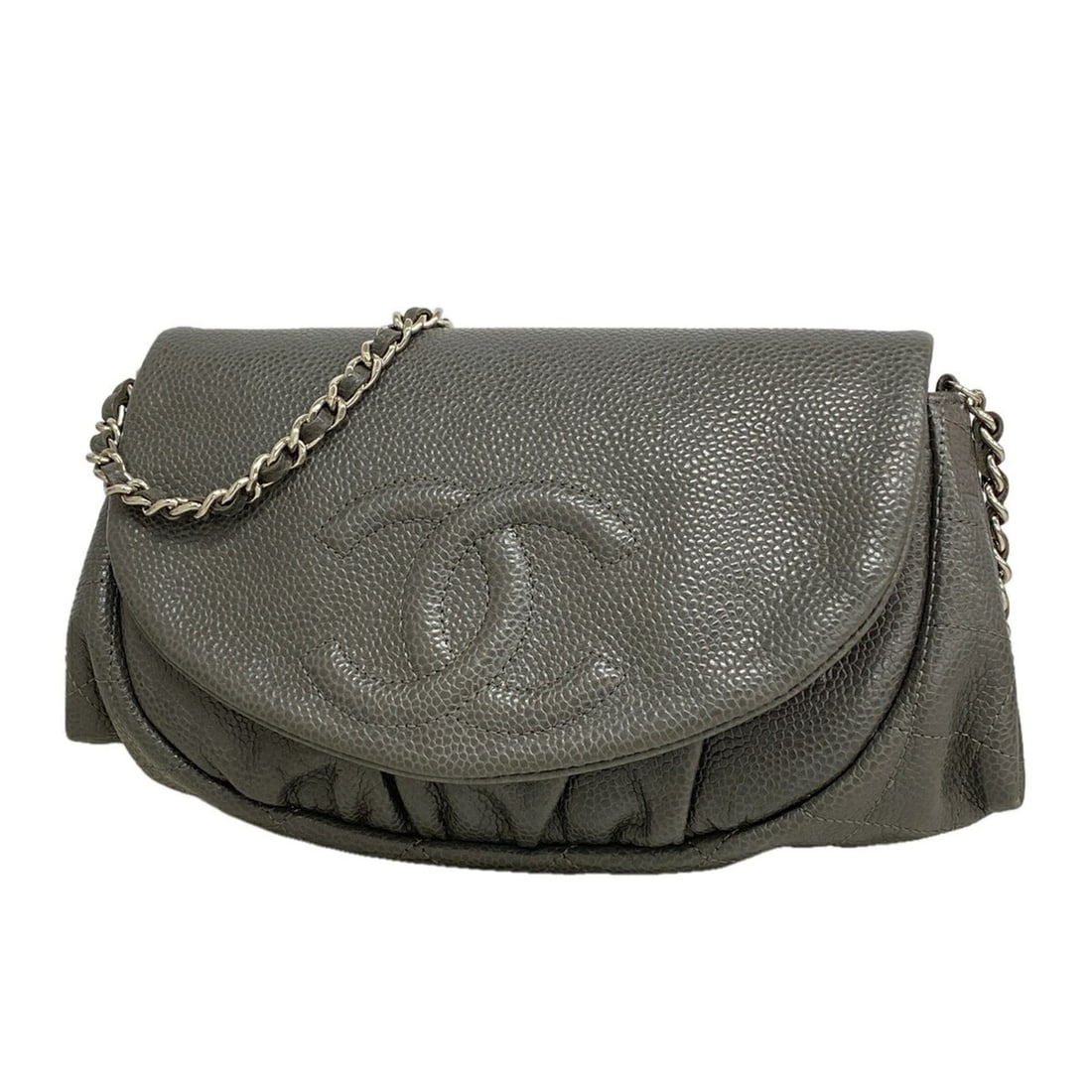 Chanel Matelassé Chain Shoulder Bag, Caviar Leather, Gray, Women's