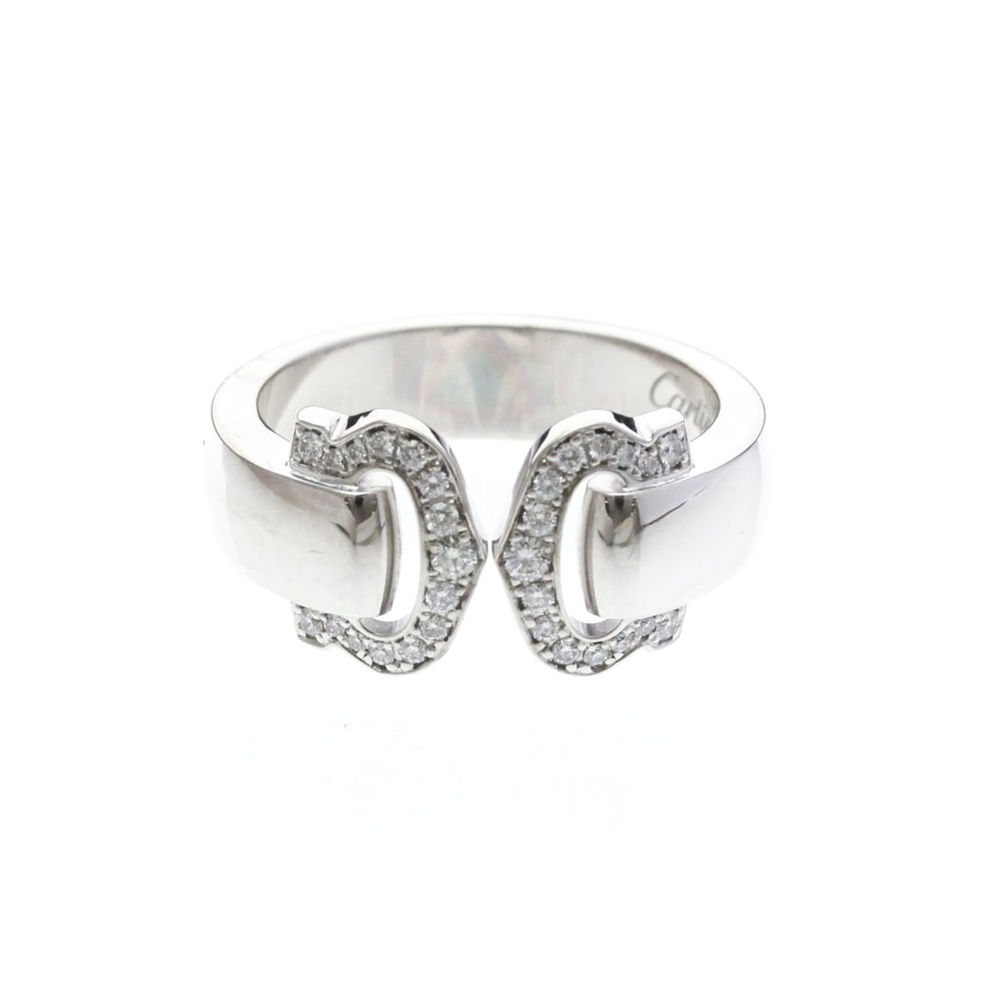 Cartier 2C Boucle Selling White Gold (18K) Fashion Diamond Band Ring Silver: --- Catalog ---Category: SizeWidth: 10mm / 0.39''Weight: 10.3g / 0.36oz.JP Size: 13US Size: 6 1/4Brand Size: 53Category: DesignType: Band ringColor: SilverMetal: White GoldStone: DiamondStyle: Fashion