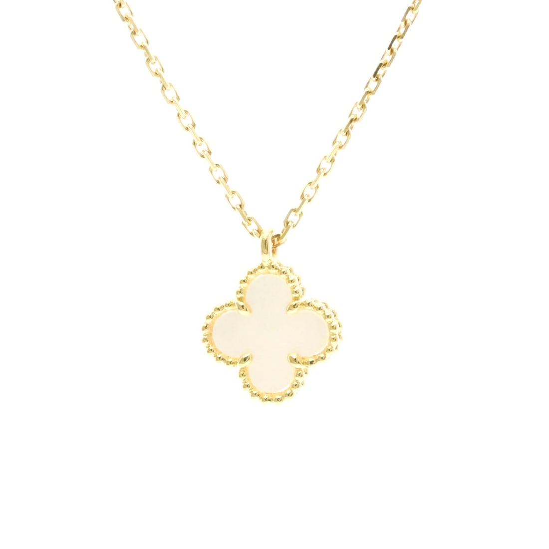 Van Cleef & Arpels Sweet Alhambra Necklace Yellow Gold (18K) Mother Of Pearl Women,Men Fashion: --- Catalog ---Category: SizeWeight: 2.8g / 0.09oz.Pendant Size: 9.5mm x 9.5mm / 0.37'' x 0.37''Neck Circumference: 38 cm - 40 cm / 14.96'' - 15.74''Category: DesignColor: GoldMetal: GoldStone: Mother