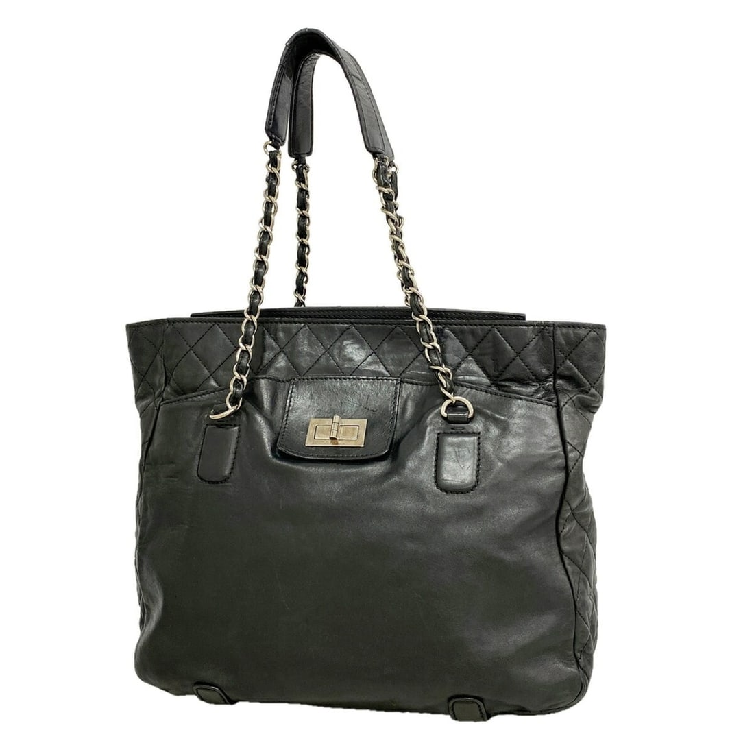 Chanel Tote Bag/Chain 2.55 Matelassé Lambskin Black Women's: --- Catalog ---Category: SizeSize (HxWxD): 33.5cm x 36cm x 13cm / 13.18'' x 14.17'' x 5.11''Category: DesignType: Tote bagColor: BlackGender: WomenMaterial: Leather Hardware Color: SilverLeather/Fur T