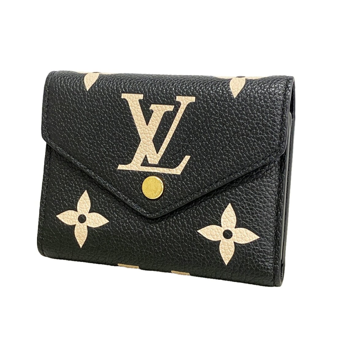 Louis Vuitton Tri-fold Wallet Monogram Empreinte Portefeuille Victorine M80968 Noir Crème Bicolor