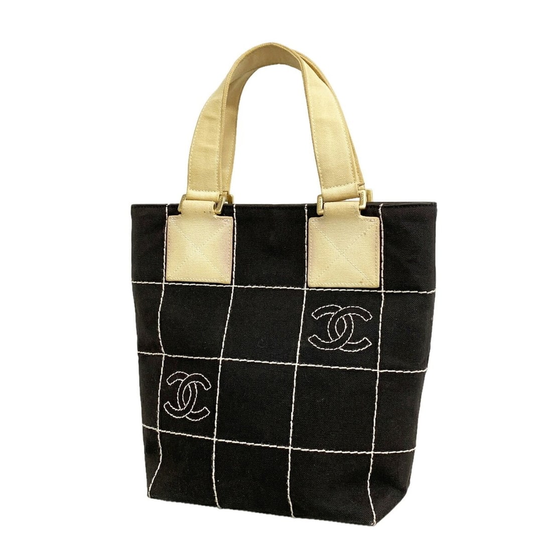 Chanel Tote Bag, Chocolate Bar Design, Canvas, Black & Champagne, Women's: --- Catalog ---Category: SizeSize (HxWxD): 26.5cm x 19cm x 9.5cm / 10.43'' x 7.48'' x 3.74''Category: DesignType: Tote bagColor: BlackGender: WomenMaterial: Canvas Category: GeneralBrand: Chanel--- It