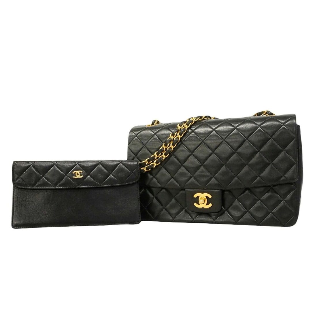 Chanel Matelassé Shoulder Bag with Double Chain, Lambskin, Black, Women's: --- Catalog ---Category: SizeSize (HxWxD): 18cm x 27cm x 7.5cm / 7.08'' x 10.62'' x 2.95''Category: DesignType: Shoulder bagColor: BlackGender: WomenMaterial: Leather Hardware Color: GoldLeather/Fur T
