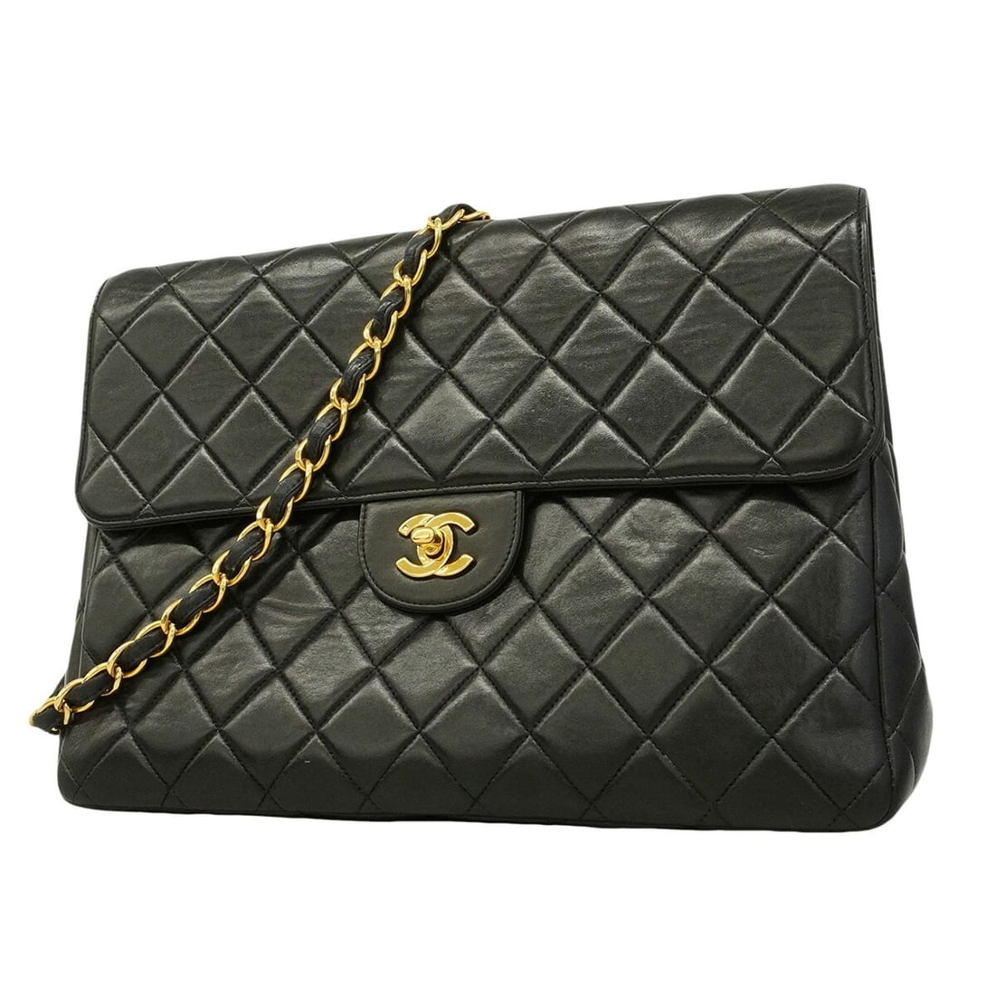 Chanel Shoulder Bag, Large Matelassé, Double Chain, Black, Women's (1 of 19)