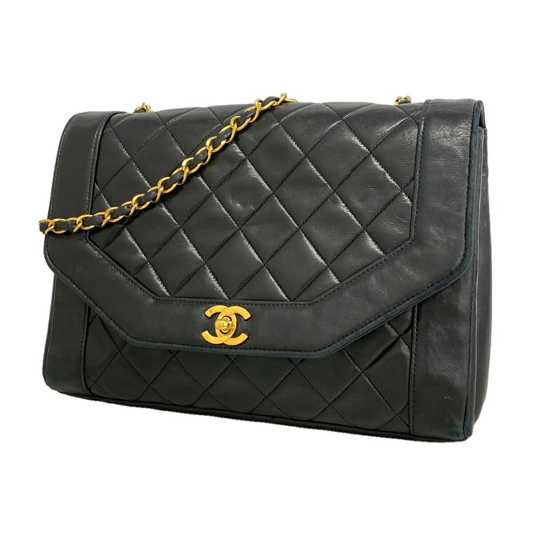Chanel Diana Chain Shoulder Bag, Lambskin, Black, Women's: --- Catalog ---Category: SizeSize (HxWxD): 19.5cm x 27.5cm x 8cm / 7.67'' x 10.82'' x 3.14''Category: DesignType: Shoulder bagColor: BlackGender: WomenMaterial: Leather Hardware Color: GoldLeather/Fur