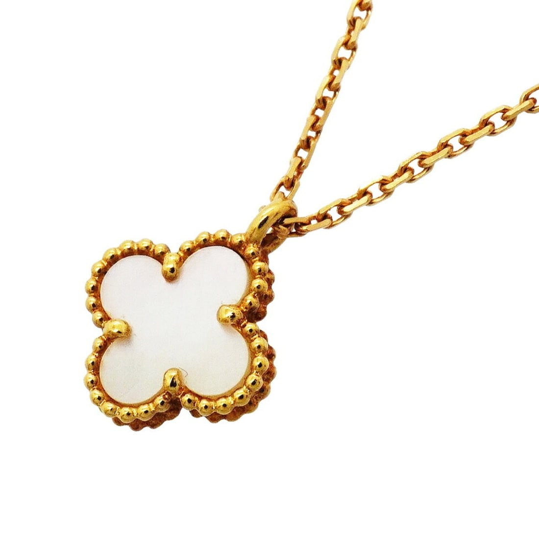 Van Cleef & Arpels Sweet Alhambra Necklace, 18K Yellow Gold, Mother-of-Pearl, Ladies': --- Catalog ---Category: SizePendant Size: 11.5mm x 9.1mm / 0.45'' x 0.35''Neck Circumference: 38 cm - 39.5 cm / 14.96'' - 15.55''Category: DesignGender: WomenMaterial: Mother of pearl, Yellow gold (1