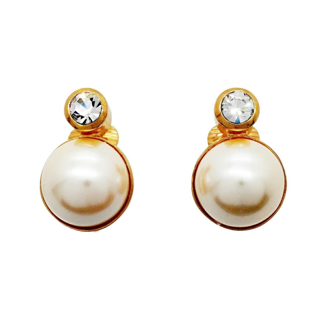 Christian Dior Earrings, GP Plated, Faux Pearl, Rhinestone, Gold, Women's: --- Catalog ---Category: SizeSize (HxWxD): 19.00mm x 12.60mm / 0.75'' x 0.50''Category: DesignType: Clip earringsColor: GoldGender: WomenMaterial: Gold plating, RhinestoneCategory: GeneralBrand: Chris