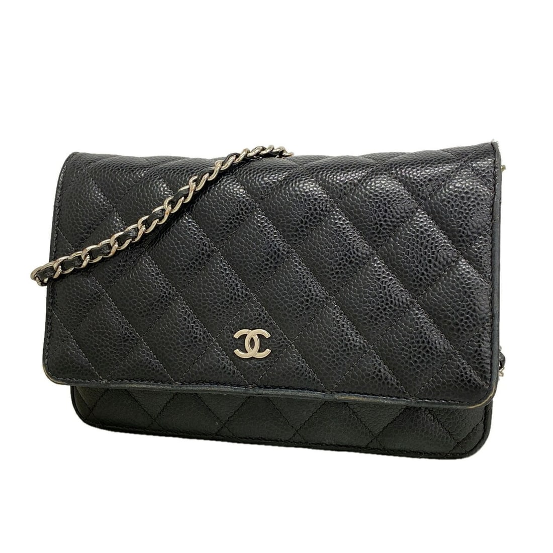 Chanel Matelassé Chain Shoulder Wallet, Caviar Leather, Black, Women's: --- Catalog ---Category: SizeSize (HxWxD): 12.5cm x 18.5cm x 4cm / 4.92'' x 7.28'' x 1.57''Category: DesignType: Chain/Shoulder walletColor: BlackGender: WomenMaterial: Grained Calfskin Category: Gene