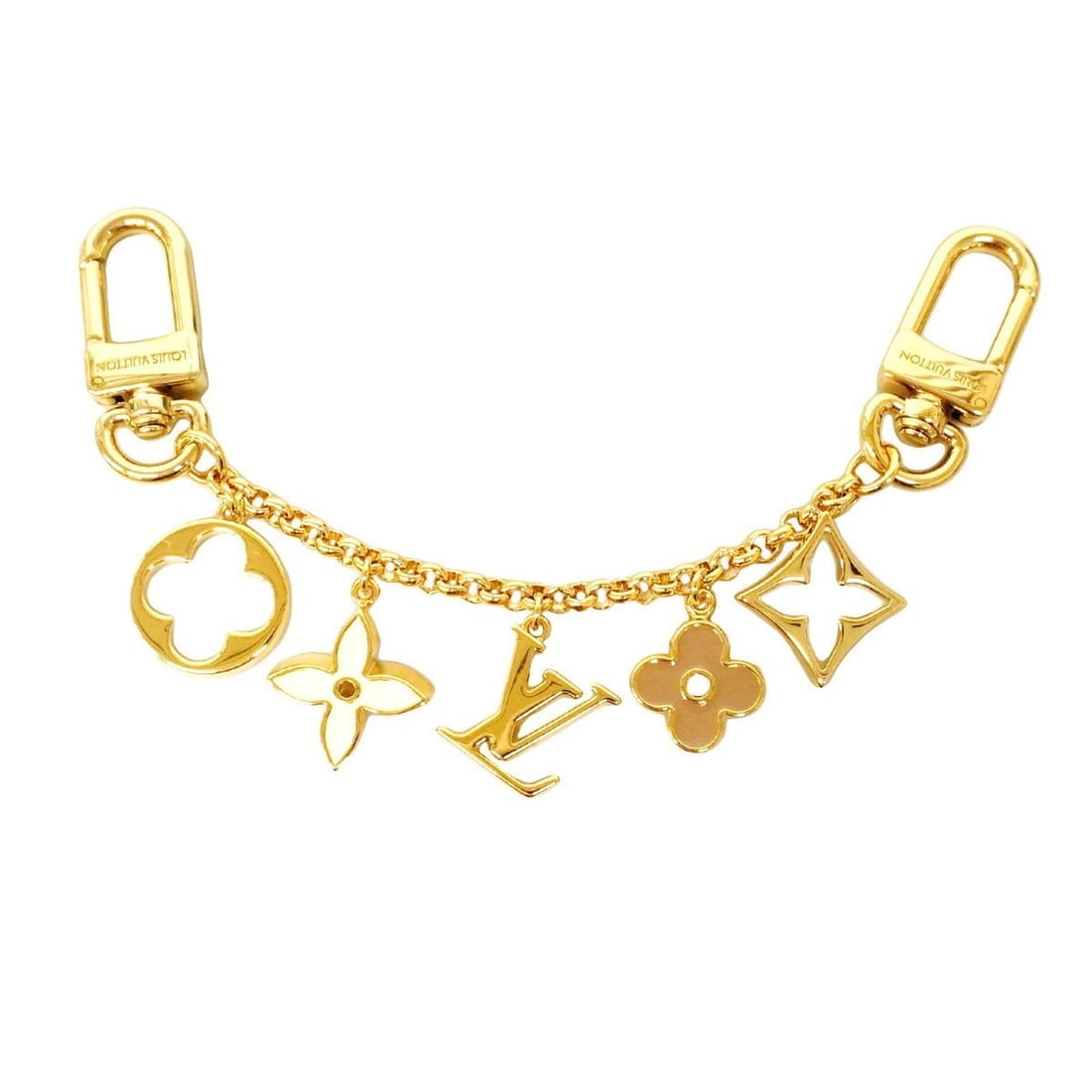 Louis Vuitton Keychain/Charm Bag Charm Chain Fleur de Monogram M01413 Gold Ivory Pink Women's