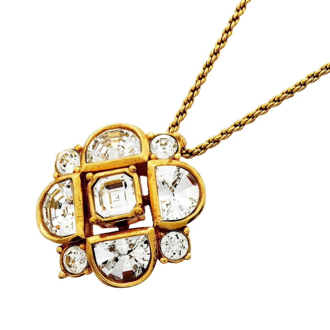 Christian Dior Necklace, GP Plated, Rhinestone, Gold, Women's