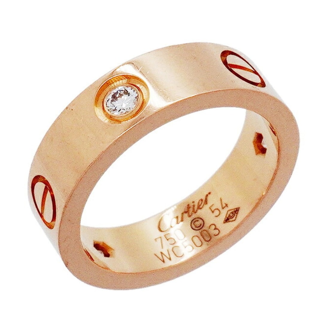 Cartier Love Ring, 3PD, 18KPG Pink Gold, Diamonds, Size #54, Women's: --- Catalog ---Category: SizeUS Size: 7Brand Size: 54Category: DesignType: Band ringStone: DiamondGender: WomenMaterial: Pink gold (18K)Category: GeneralBrand: Cartier--- Item List ---Section: Conditi