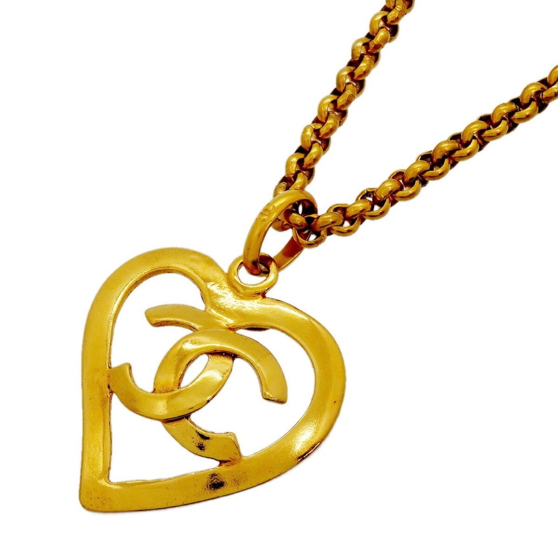 Chanel Necklace, Coco Mark Heart Motif, GP Plated Gold, Women's: --- Catalog ---Category: SizePendant Size: 55.3mm x 39.9mm / 2.17'' x 1.57''Neck Circumference: 59.5 cm / 23.42''Category: DesignColor: GoldGender: WomenMaterial: Gold platingNecklace Type: NecklaceCa