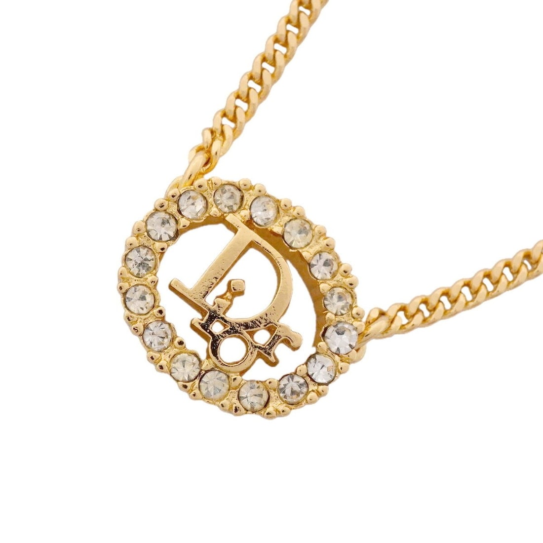Christian Dior Necklace, Oval, GP Plated, Rhinestone, Gold, Women's