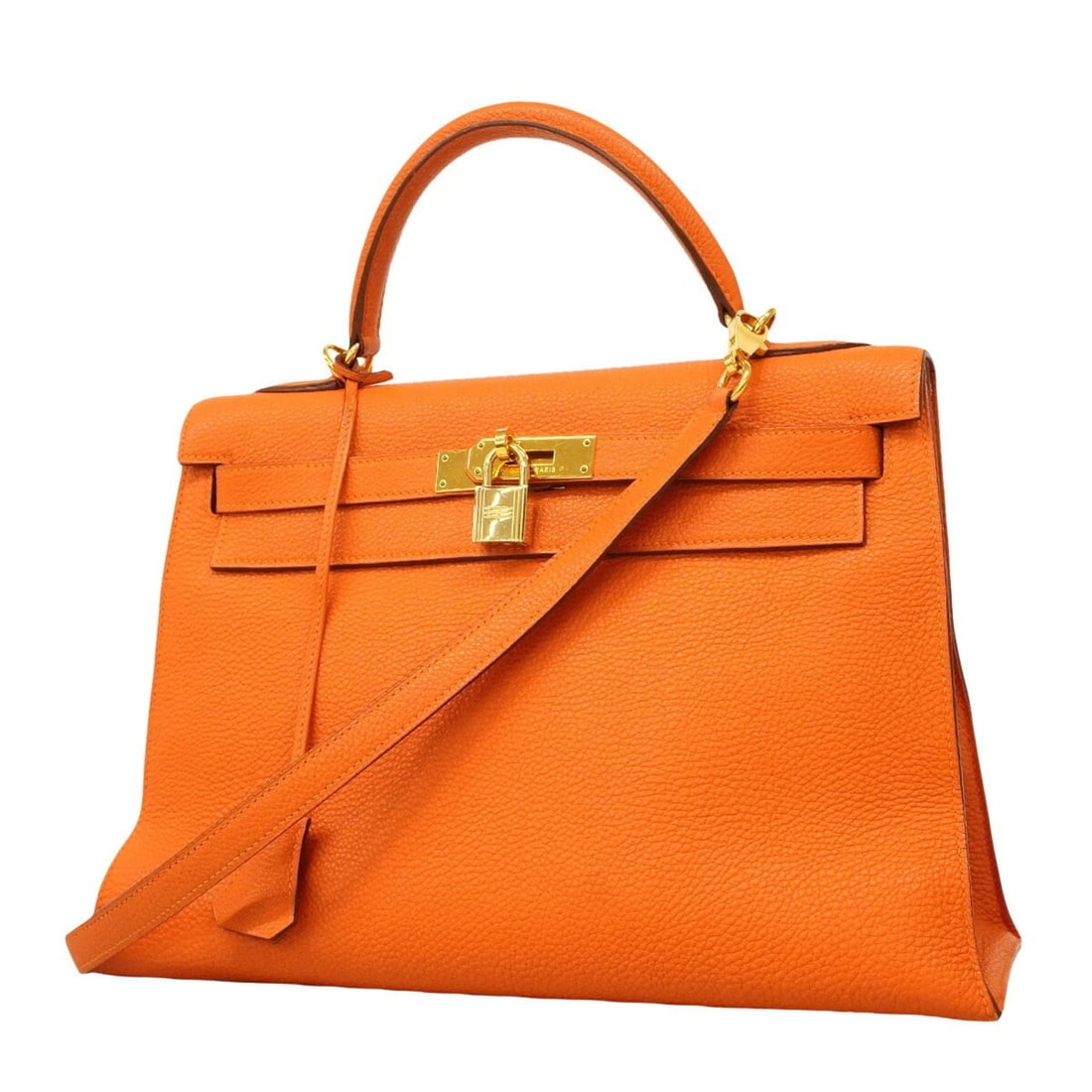 Hermes Kelly 32 Togo Handbag, Orange, ?H Stamp, 2-way bag for women, P3407277: --- Catalog ---Category: SizeSize (HxWxD): 24cm x 33cm x 12cm / 9.44'' x 12.99'' x 4.72''Category: DesignType: HandbagColor: OrangeGender: WomenMaterial: Togo leather Hardware Color: GoldCategory: Gen