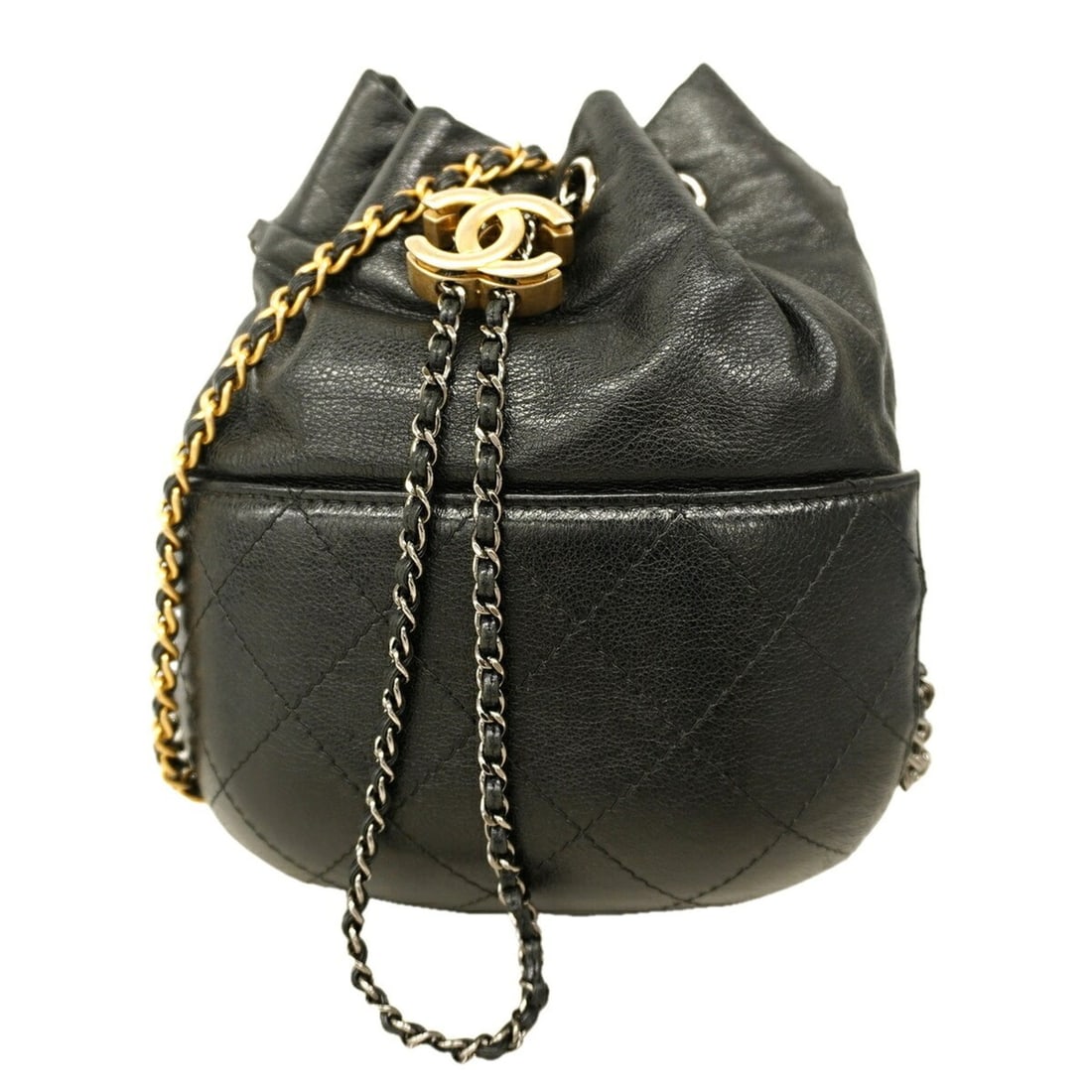 Chanel Shoulder Bag, Chain Shoulder, Gabrielle, Leather, Black Gold, Women's, P3394073