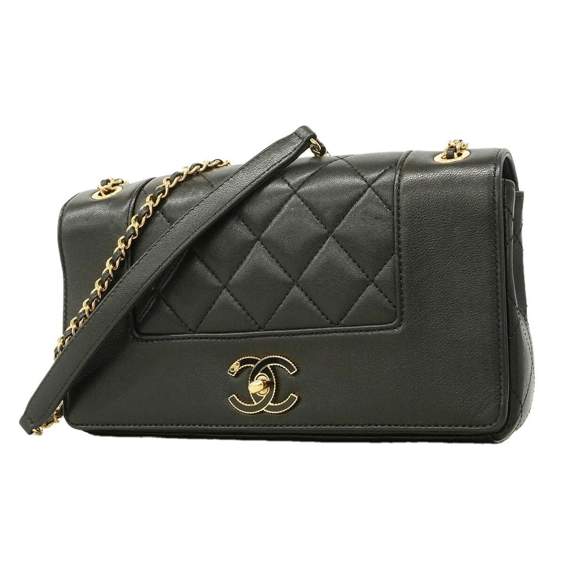 Chanel Mademoiselle Shoulder Bag, Double Chain, Leather, Black, Women's