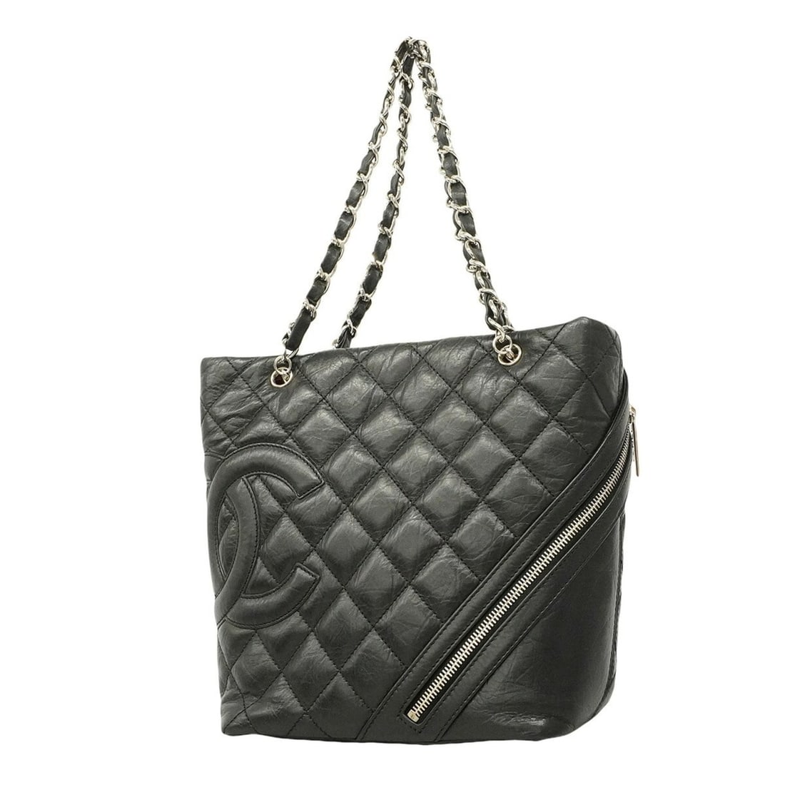 Chanel Cambon Calfskin Tote Bag/Chain Tote, Black, Women's: --- Catalog ---Category: SizeSize (HxWxD): 23cm x 21cm x 12.5cm / 9.05'' x 8.26'' x 4.92''Category: DesignType: Tote bagColor: BlackGender: WomenMaterial: Leather Hardware Color: SilverLeather/Fur Typ