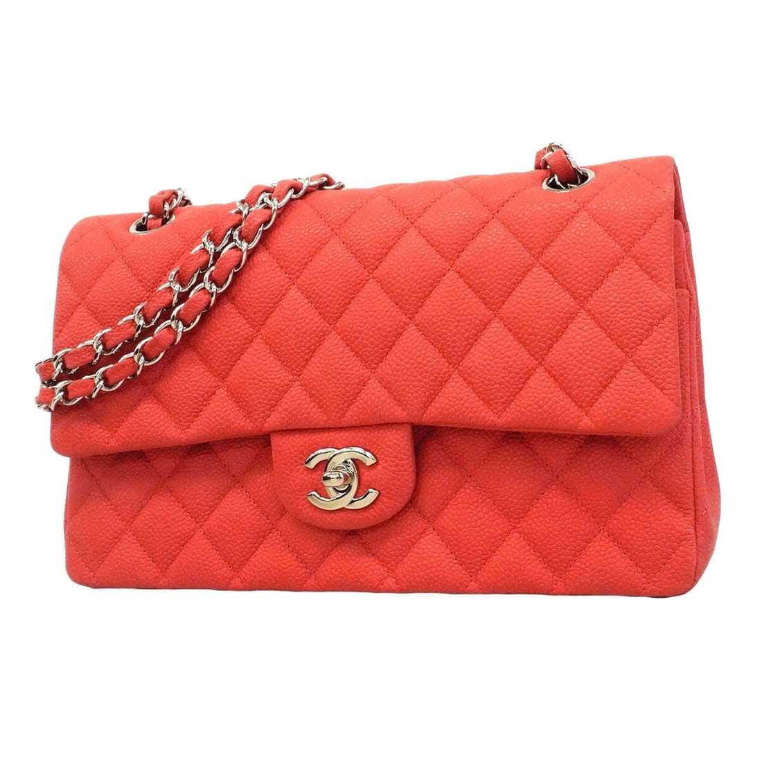 Chanel Matelassé Shoulder Bag, Double Flap, Chain, Caviar Leather, Red, Women's