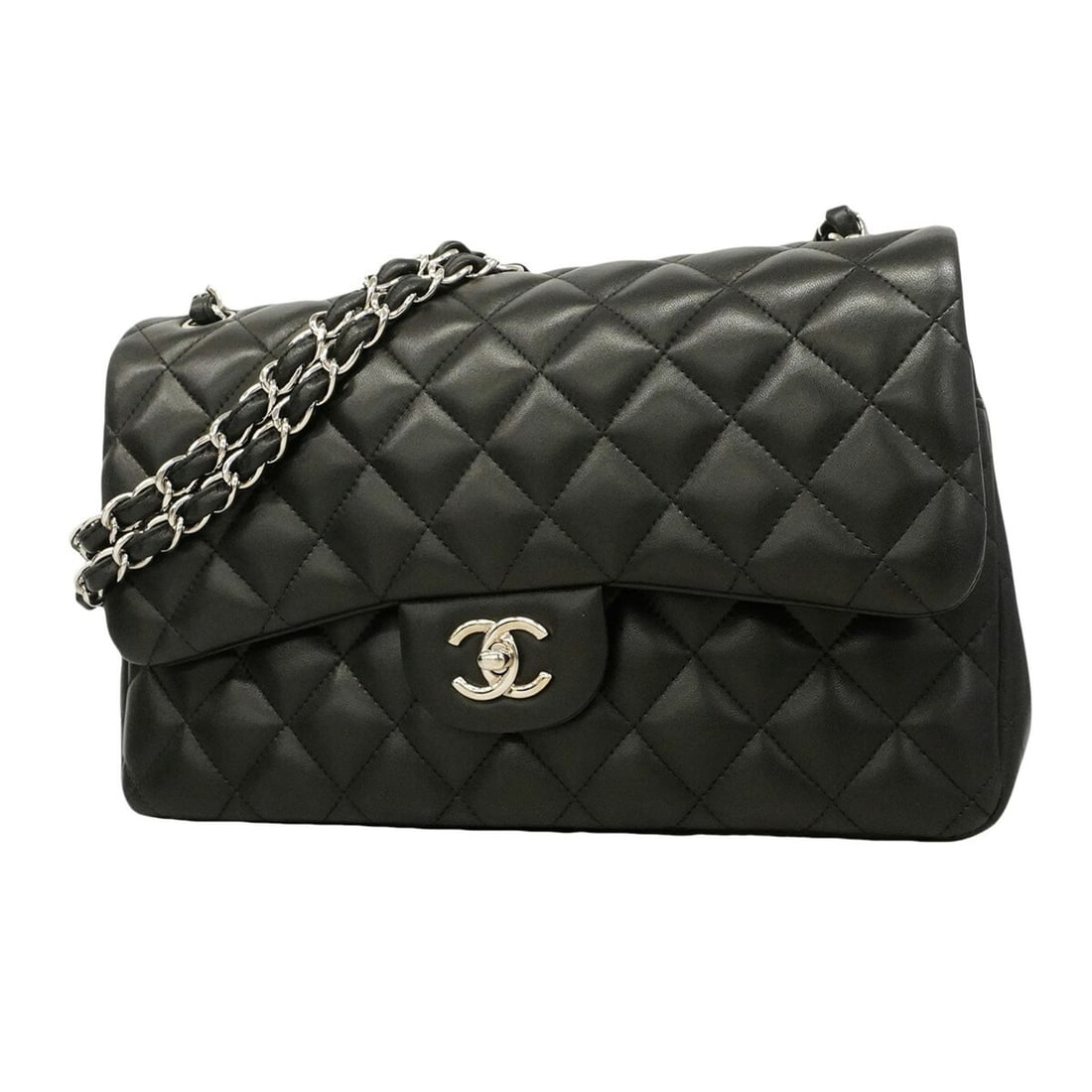 Chanel Shoulder Bag, Large Matelassé, Double Flap, Chain, Lambskin, Black, Women's
