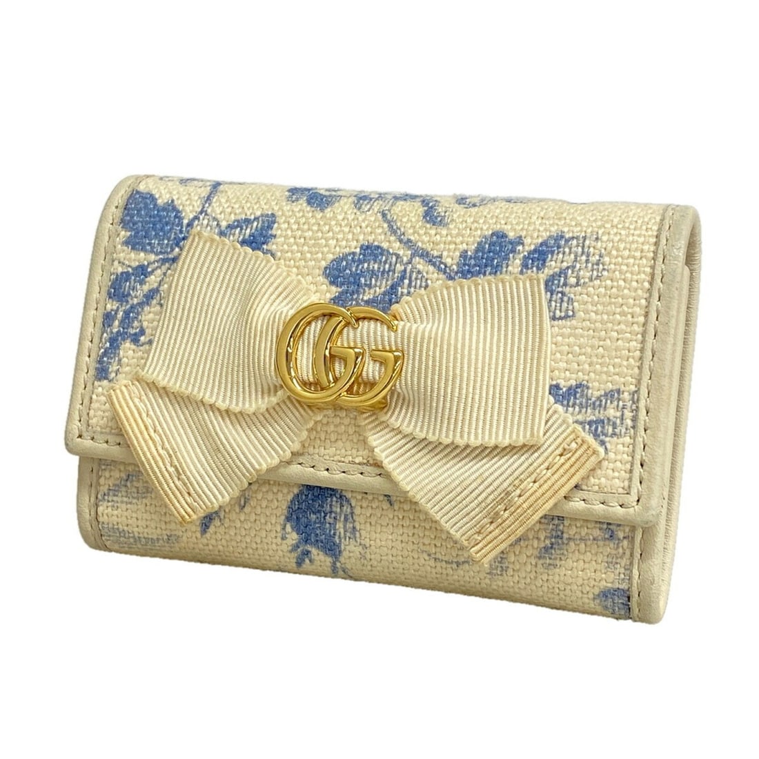 Gucci accessory/key case, GG ribbon, 435818, canvas, beige/blue, women's.