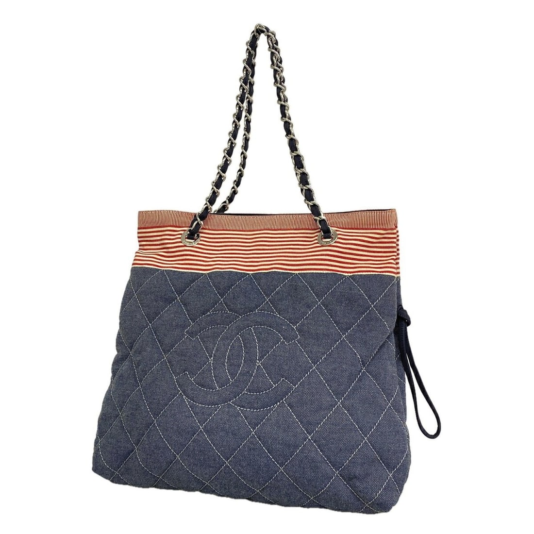 Chanel Tote Bag/Chain Tote, Cruise Line, Canvas, Navy, Women's: --- Catalog ---Category: SizeSize (HxWxD): 35cm x 35cm x 9.5cm / 13.77'' x 13.77'' x 3.74''Category: DesignType: Tote bagColor: NavyGender: WomenSeason: CruiseMaterial: Canvas Hardware Color: SilverCa