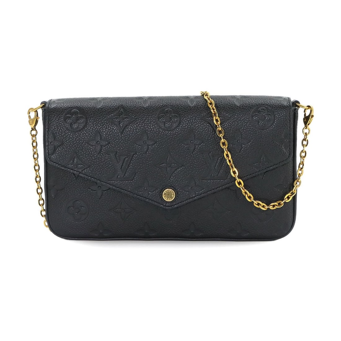 Louis Vuitton Monogram Empreinte Pochette Felicie Chain Wallet Leather Noir M82477 RFID: --- Catalog ---Category: SizeSize (HxWxD): 12.5cm x 21.5cm x 3cm / 4.92'' x 8.46'' x 1.18''Category: DesignType: PochetteColor: NoirGender: WomenMaterial: Monogram Empreinte Category: GeneralMPN: M824