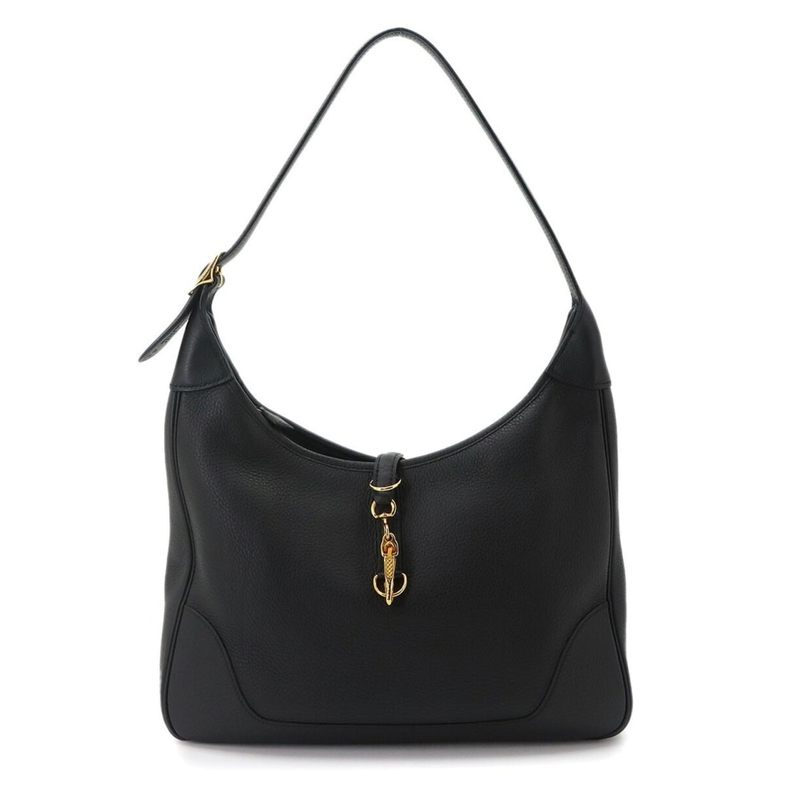 Hermes Trim 31 Shoulder Handbag, Taurillon Clemence Leather, Black, ?F Stamp, Gold Hardware: --- Catalog ---Category: SizeSize (HxWxD): 28cm x 31cm x 8.5cm / 11.02'' x 12.2'' x 3.34''Category: DesignType: Handbag, Shoulder bagColor: BlackGender: WomenMaterial: Taurillon clemence leather Categ
