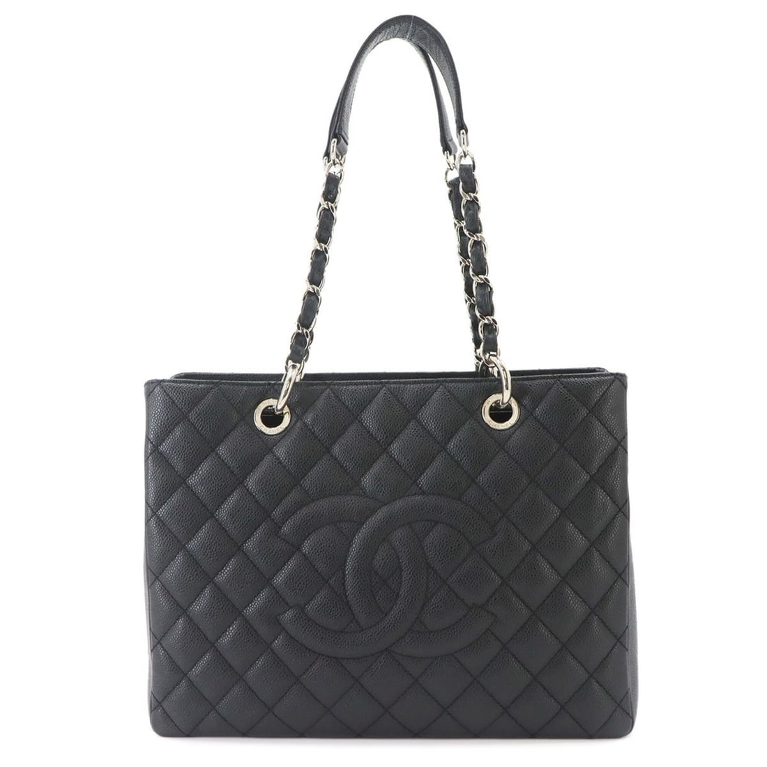 Chanel Matelasse Grand Chain Tote Handbag GST Caviar Leather Black A50995: --- Catalog ---Category: SizeSize (HxWxD): 24cm x 33cm x 13.5cm / 9.44'' x 12.99'' x 5.31''Category: DesignType: Handbag, Tote bagColor: BlackGender: WomenMaterial: Grained Calfskin Category: GeneralM