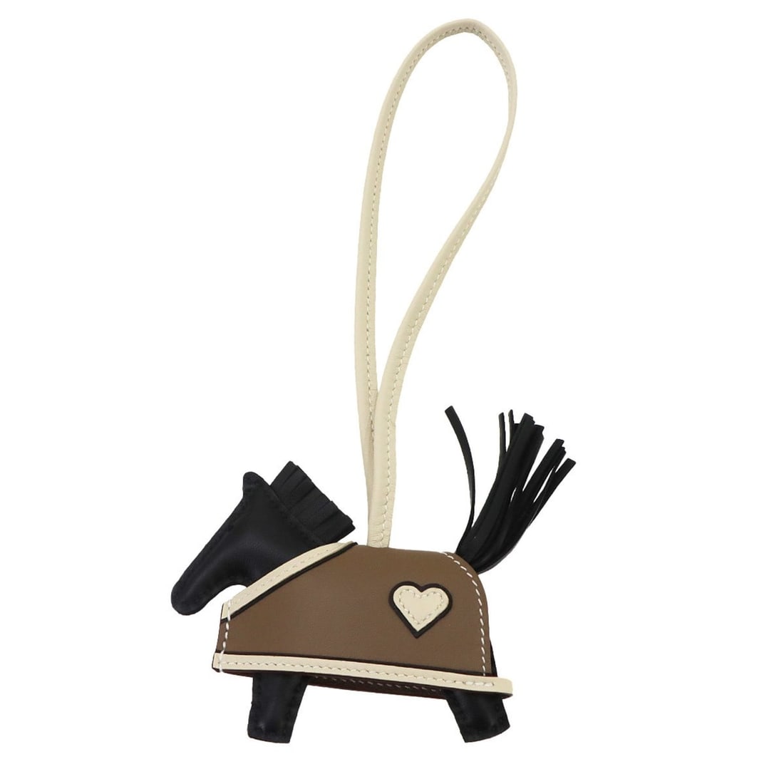 Hermes Rodeo Robeo Coeur PM accessory bag charm, Agneau Milo Swift leather, black, Etoupe, Craie, G