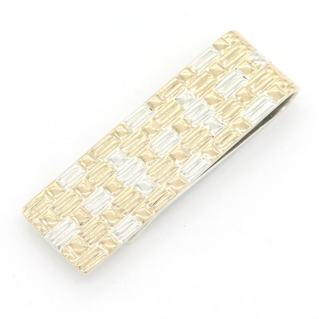 Tiffany & Co. Money Clip Texture Weave 925 750 Combination Sterling Silver 18K Yellow Gold Bill