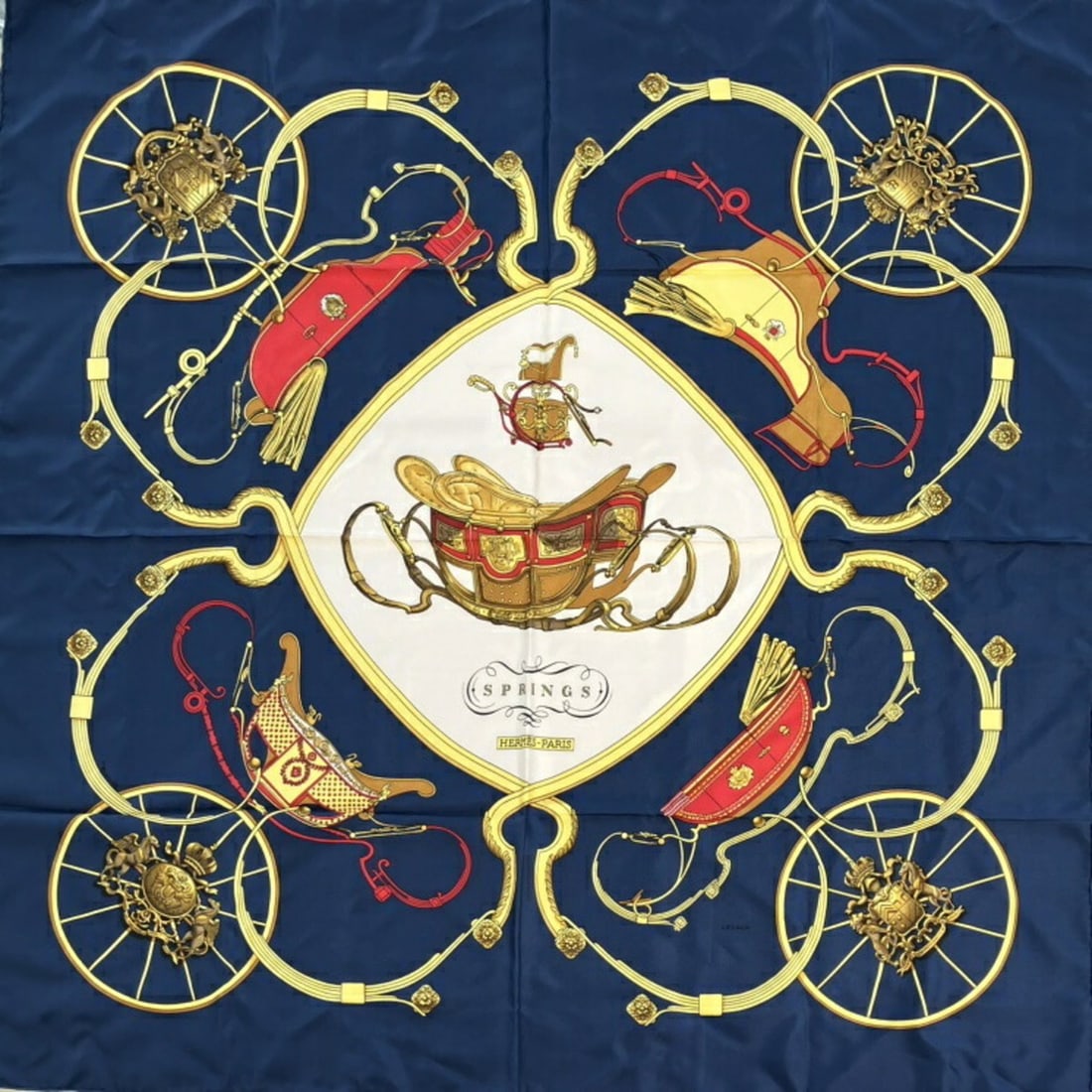 HERMES Carre 90 Scarf/Muffler, Navy: --- Catalog ---Category: SizeSize (LxW): 90cm / 35.43''Category: DesignType: ScarfColor: NavyGender: WomenMaterial: Silk 100%Category: GeneralBrand: Hermes--- Item List ---Section: ConditionRanking: R