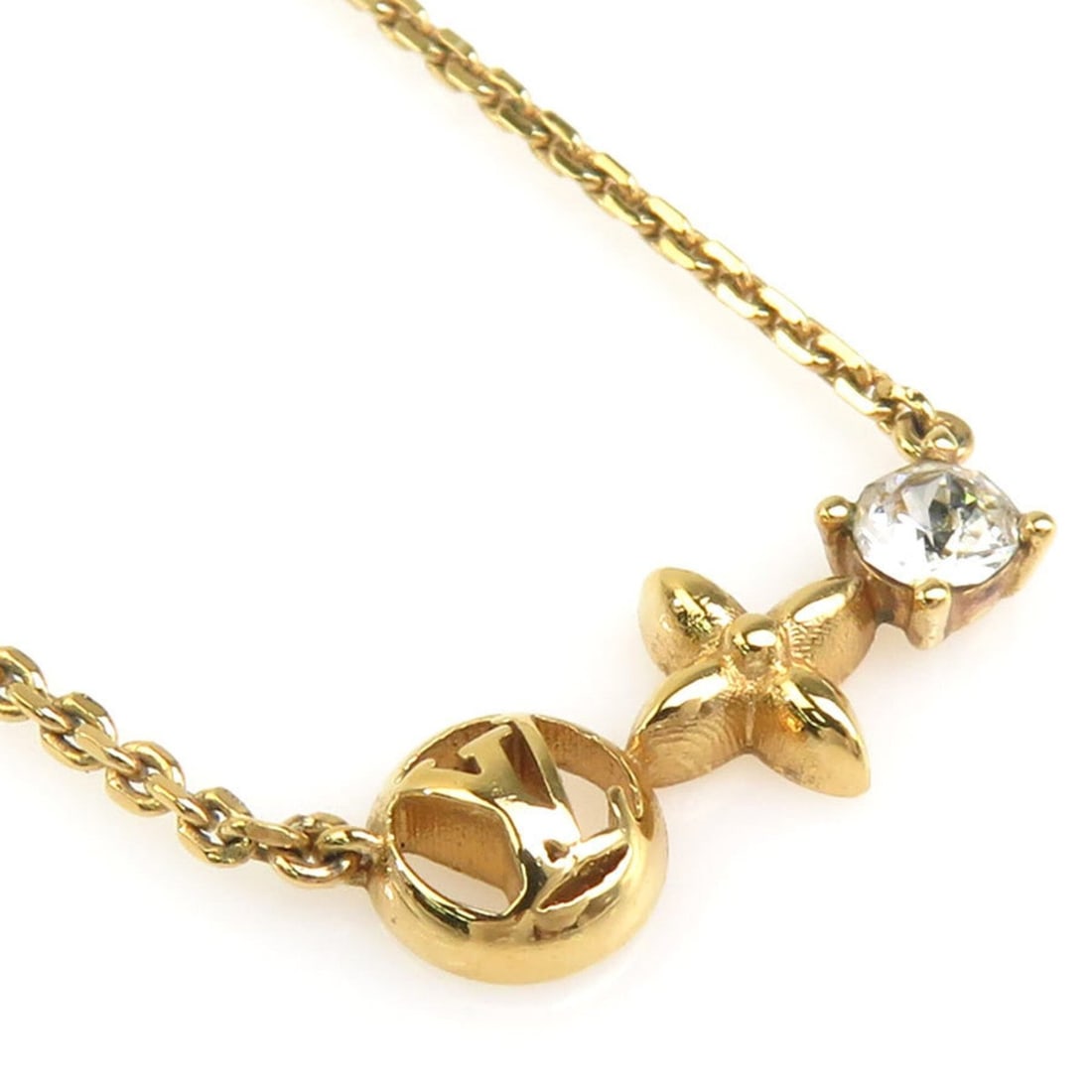 Louis Vuitton Petit Metal Rhinestone Necklace, Gold, Women's, M00368 e62159i