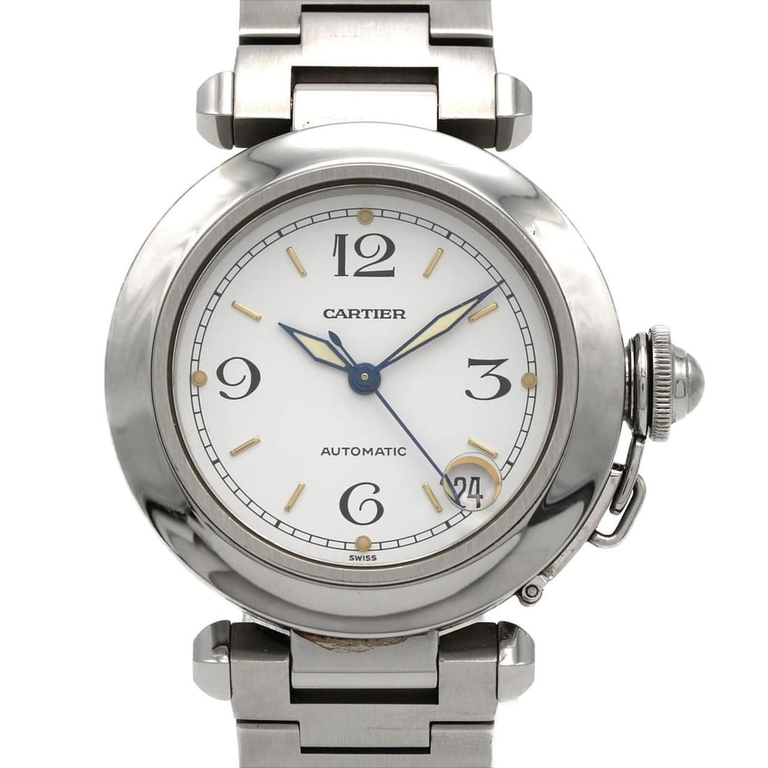 Cartier Pasha C W31015M7 Stainless Steel Automatic Watch: --- Catalog ---Category: SizeWrist Size: 16cm / 6.29''Case Diameter: 35mm / 1.38''Category: DesignType: WristwatchGender: Men,WomenColor (Dial): WhiteMaterial (Band): Stainless steelMaterial (Case): S
