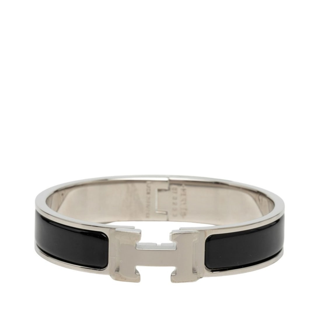 Hermes Click H PM Bracelet Bangle Silver Black Metal Enamel Women's HERMES: --- Catalog ---Category: SizeLength: 15.5cm / 6.1''Category: DesignType: Charm braceletColor: Black, SilverGender: WomenMaterial: Enamel, MetalCategory: GeneralBrand: Hermes--- Item List ---Section: C