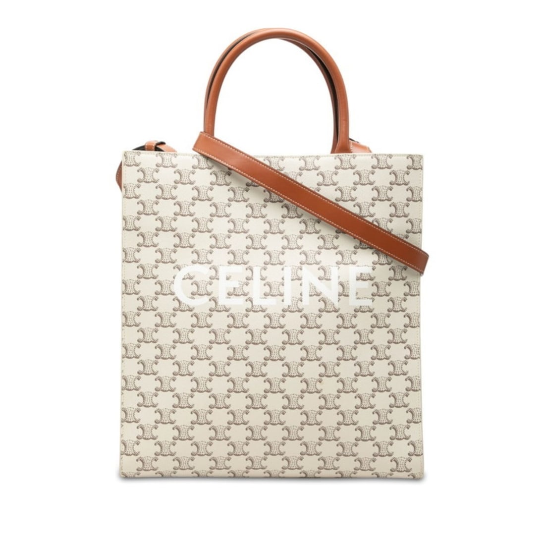Celine Triomphe Vertical Cabas Medium Handbag Shoulder Bag 2-Way Ivory Brown Leather Women's CELINE: --- Catalog ---Category: SizeSize (HxWxD): 34.5cm x 31.5cm x 8.5cm / 13.58'' x 12.4'' x 3.34''Category: DesignType: Handbag, Shoulder bagColor: Brown, IvoryGender: WomenMaterial: PVC , Leather Categor