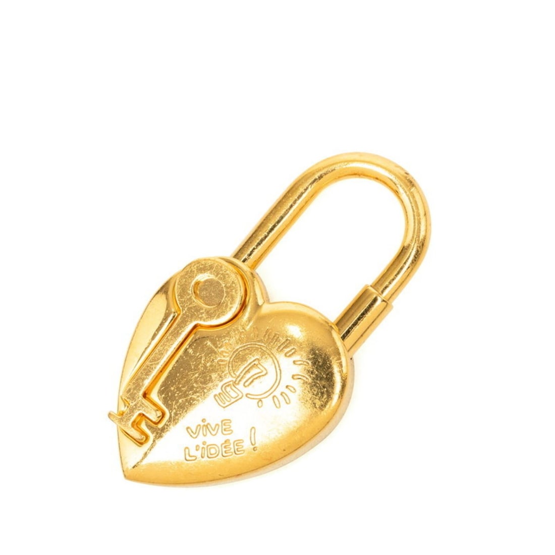 Hermes Lockheart Cadena Padlock Charm, 2004 Limited Edition, Heart with Key and Light Bulb, Gold