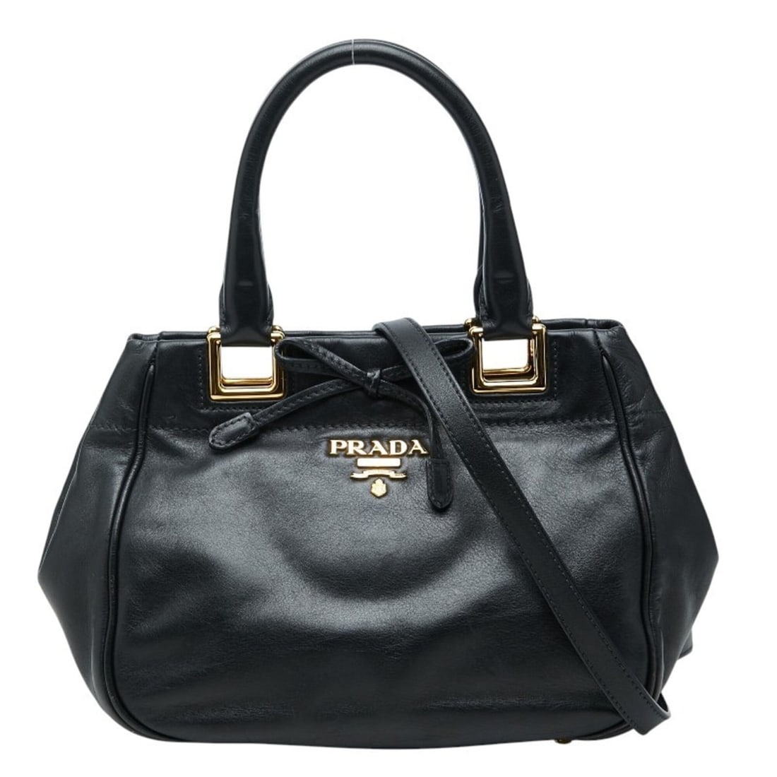 Prada Handbag 2-Way Shoulder Bag Black Gold Leather Women's PRADA