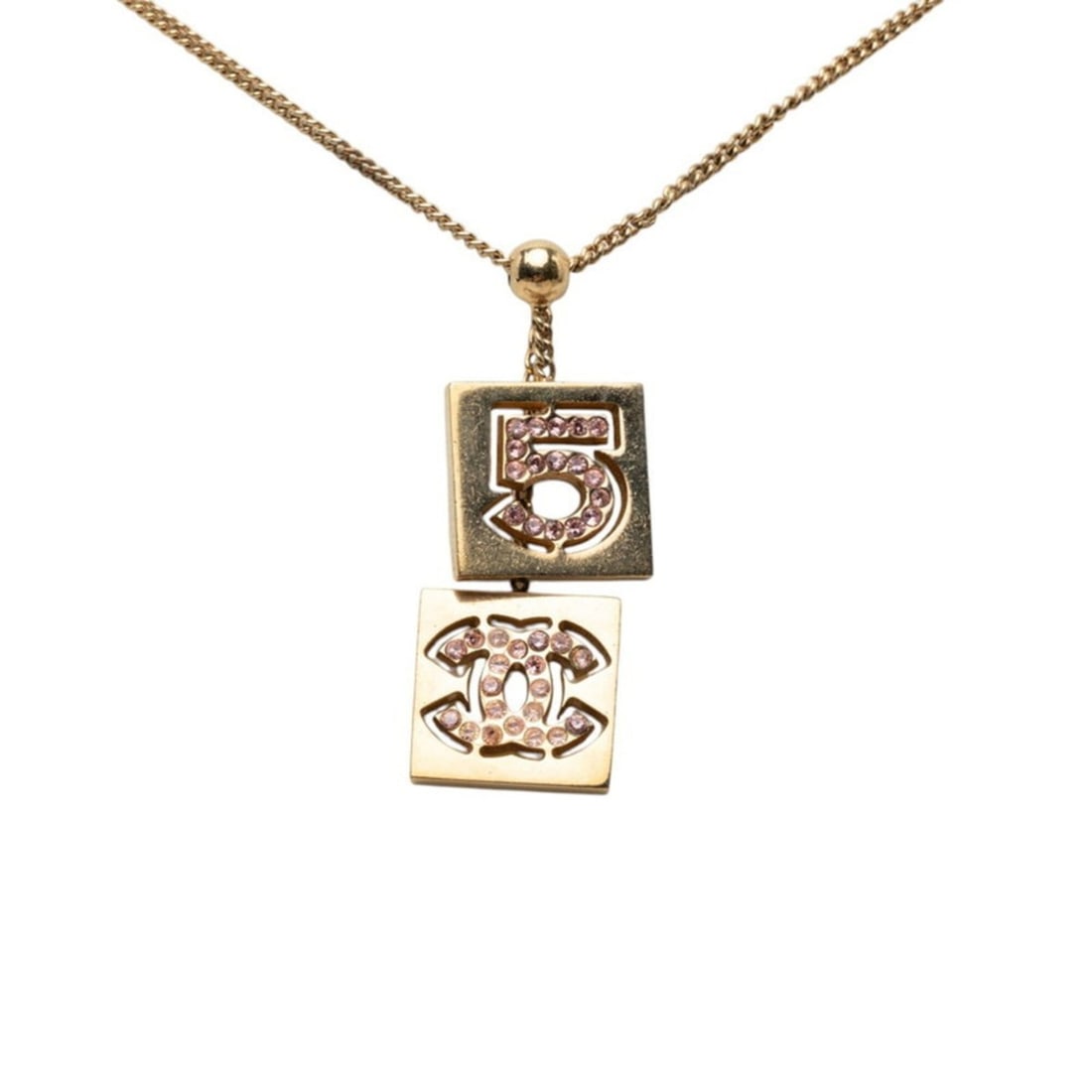 Chanel No. 5 Coco Mark Pendant Necklace 02P Gold Plated Rhinestone Women's CHANEL: --- Catalog ---Category: SizePendant Size: 43mm x 15.4mm / 1.69'' x 0.6''Neck Circumference: 42.5 cm / 16.73''Category: DesignColor: GoldGender: WomenMaterial: Gold plating, RhinestonePendant Type: Pe