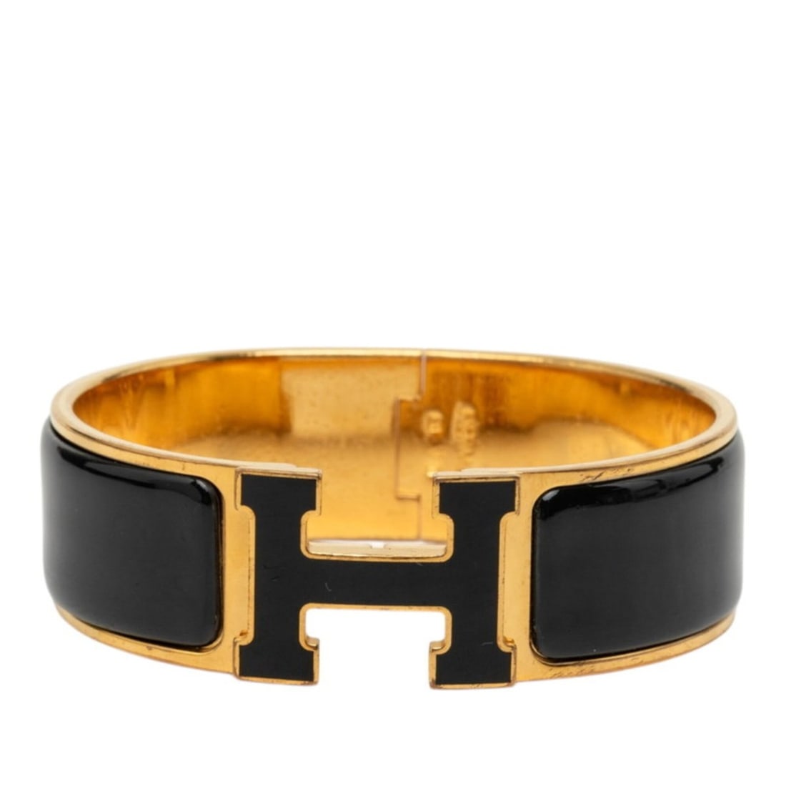 Hermes Clic Clac H GM Bracelet Bangle Gold Black Plated Enamel Women's HERMES: --- Catalog ---Category: SizeLength: 17.5cm / 6.88''Category: DesignType: Charm braceletColor: Black, GoldGender: WomenMaterial: Enamel, Gold platingCategory: GeneralBrand: Hermes--- Item List ---Sect